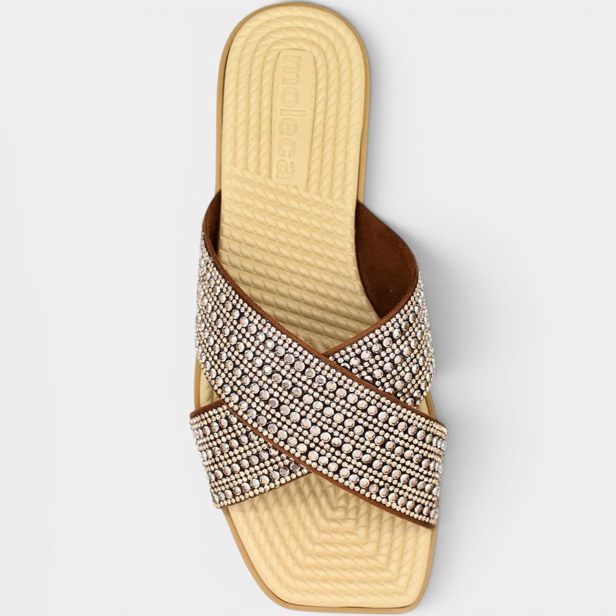 Rasteira Moleca Tira Strass Casual Feminina - Marrom Cinza 3