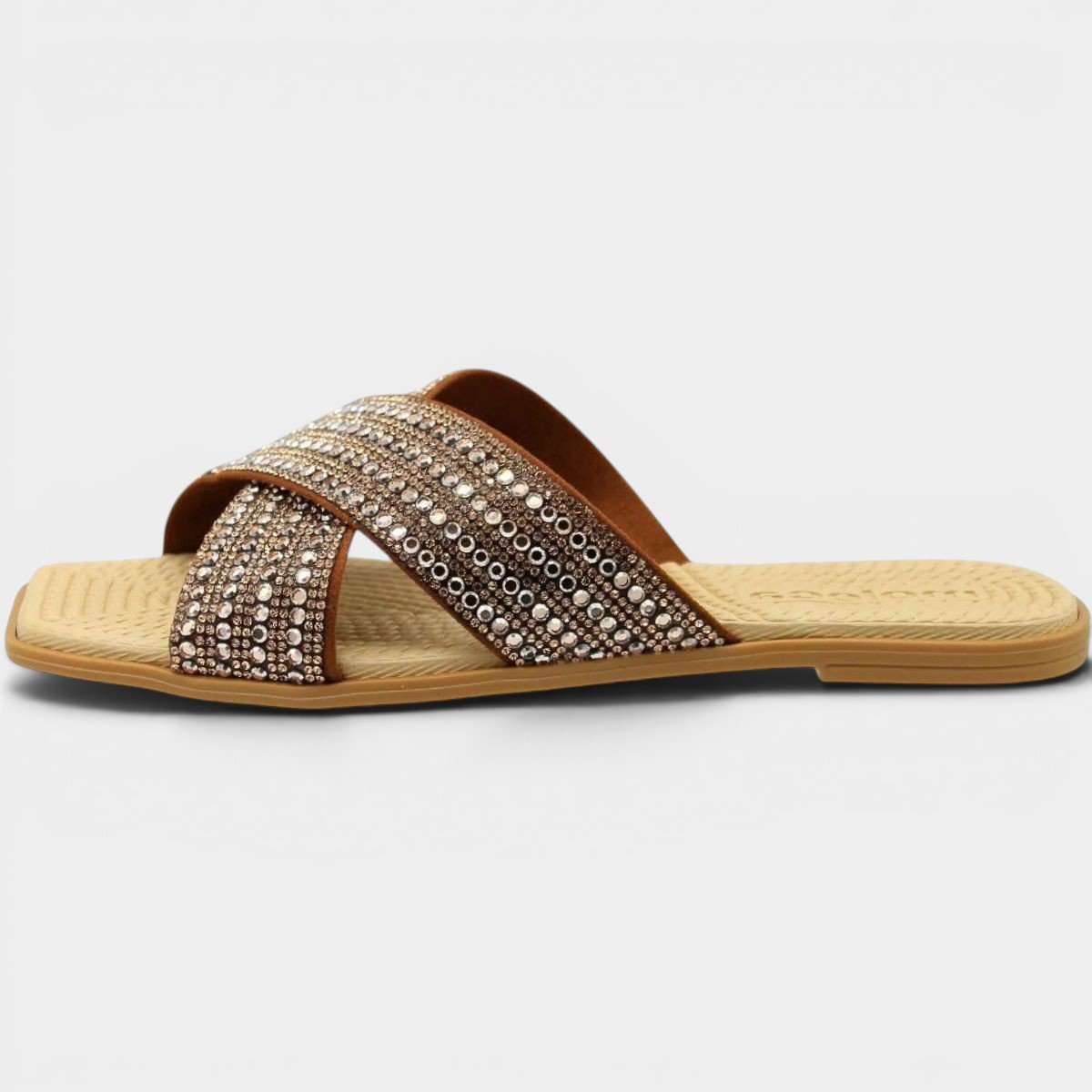 Rasteira Moleca Tira Strass Casual Feminina - Marrom Cinza 4