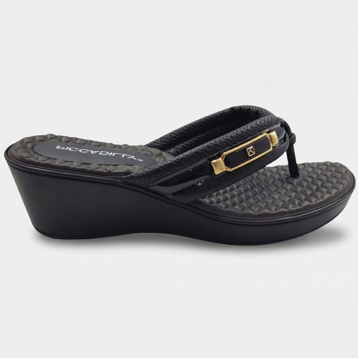 Chinelo Anabela Piccadilly Detalhe Conforto Napa Soft - Preto Preto 2