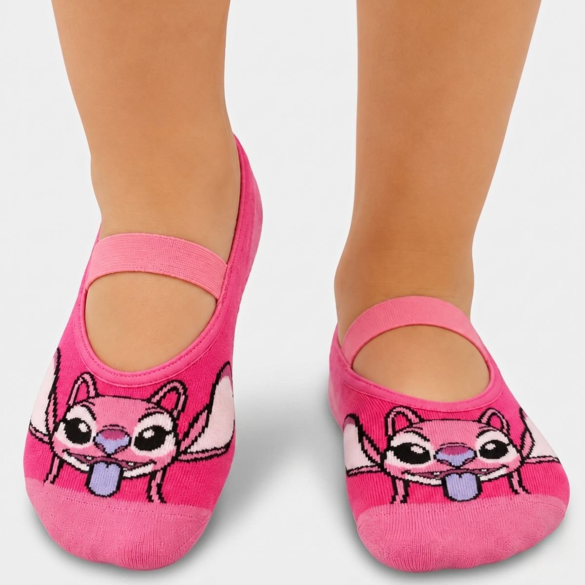 Meia Sapatilha Infantil Lupo Stitch Antiderrapante - Rosa Cinza 4