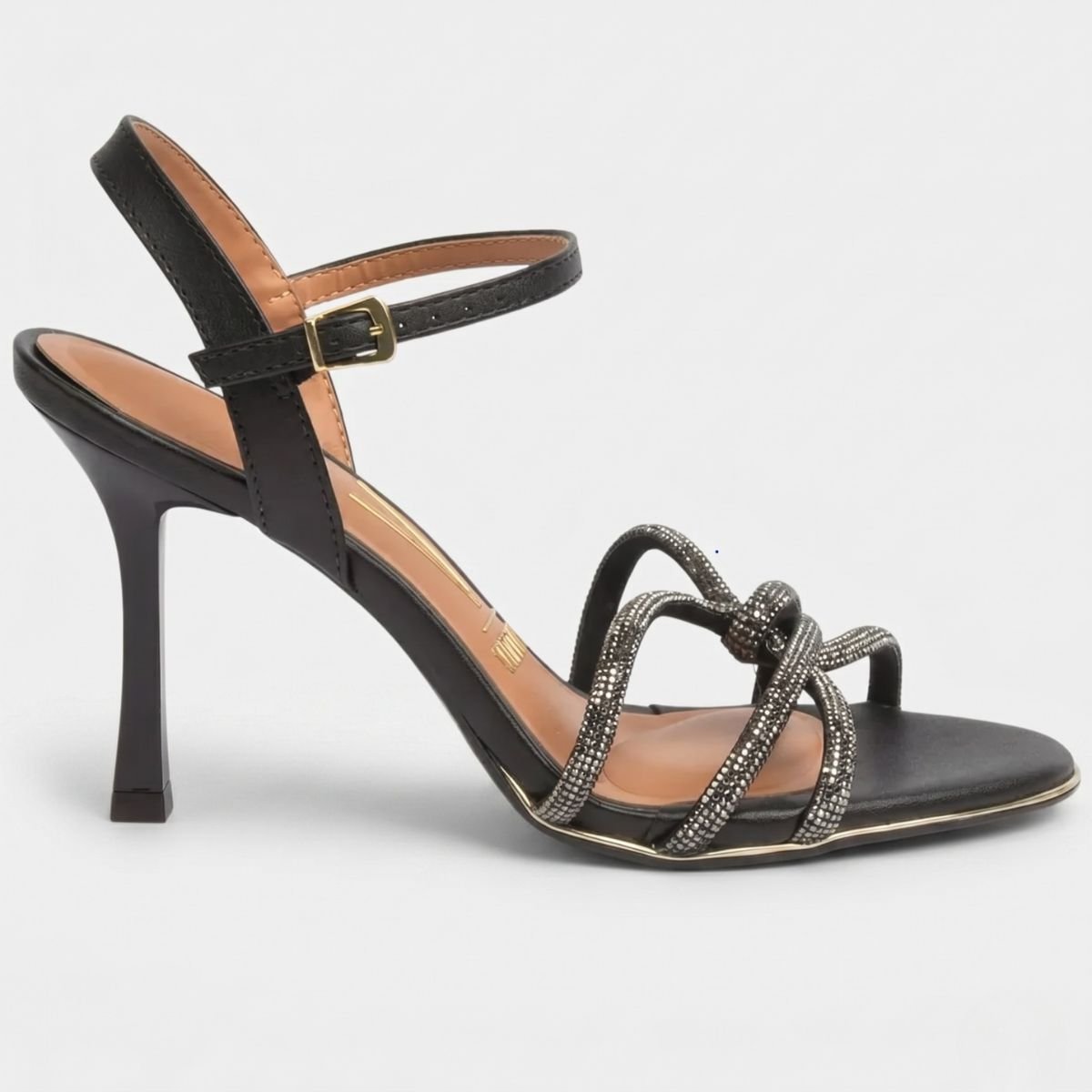 Sandália Vizzano Strass Salto Médio Feminina - Preto Cinza 2