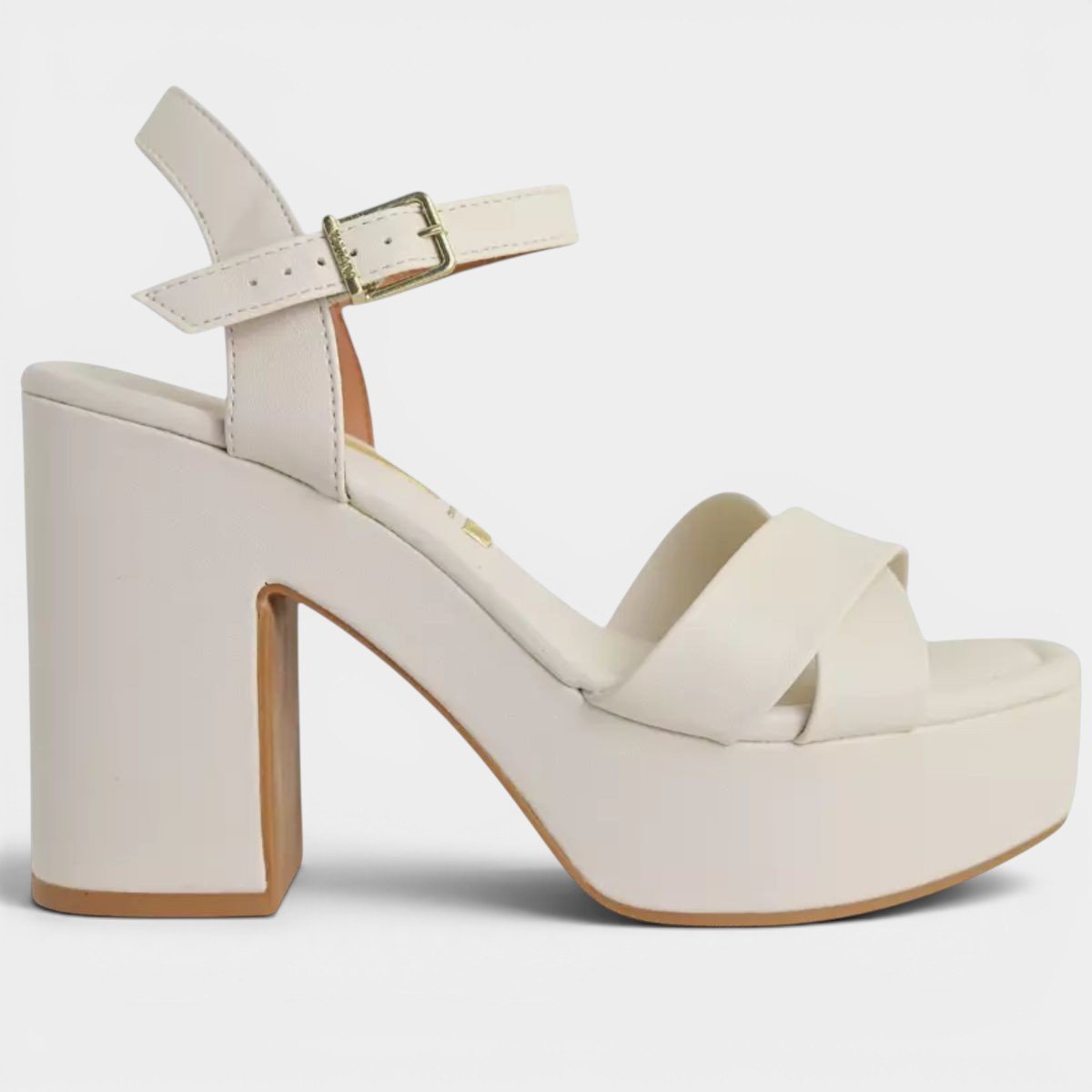 Sandália Plataforma Vizzano Salto Grosso Tiras Cruzadas Feminino - Branco Cinza 2