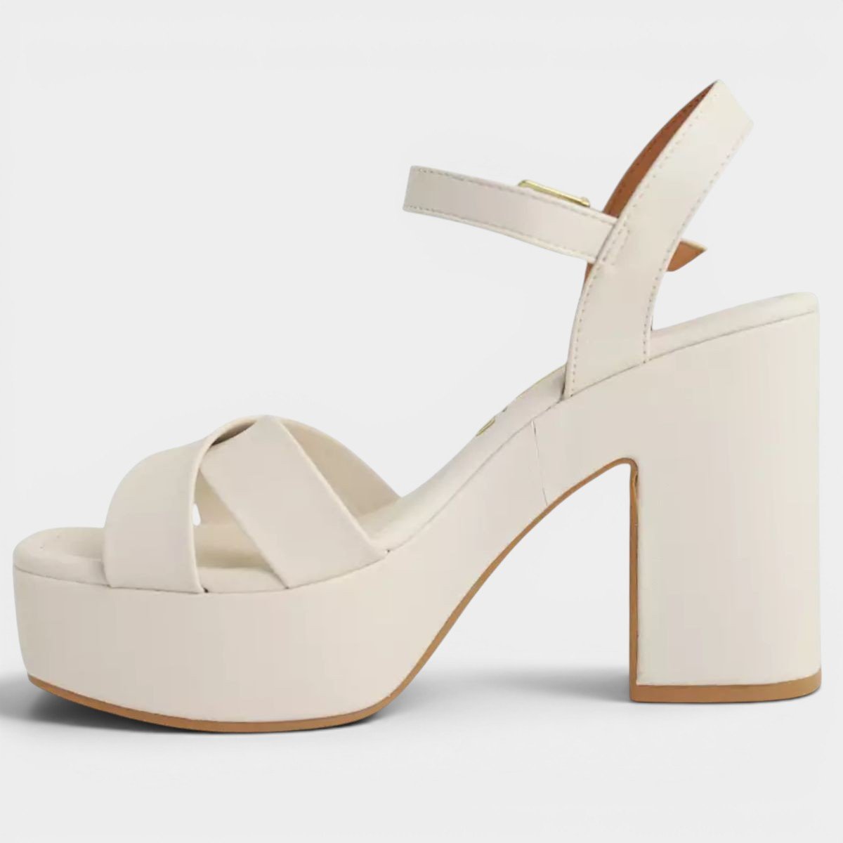 Sandália Plataforma Vizzano Salto Grosso Tiras Cruzadas Feminino - Branco Cinza 4
