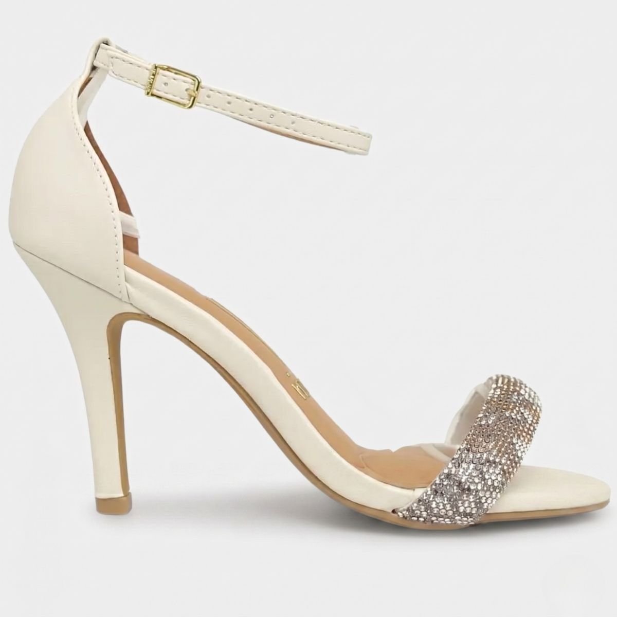 Sandália Vizzano Salto Alto Tira Strass Feminina - Branco Cinza 2