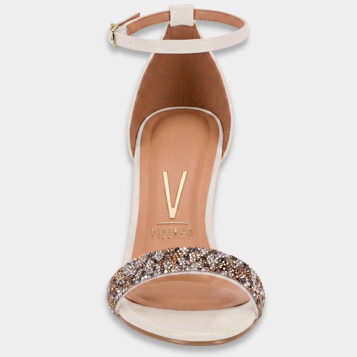 Sandália Vizzano Salto Alto Tira Strass Feminina - Branco Cinza 3