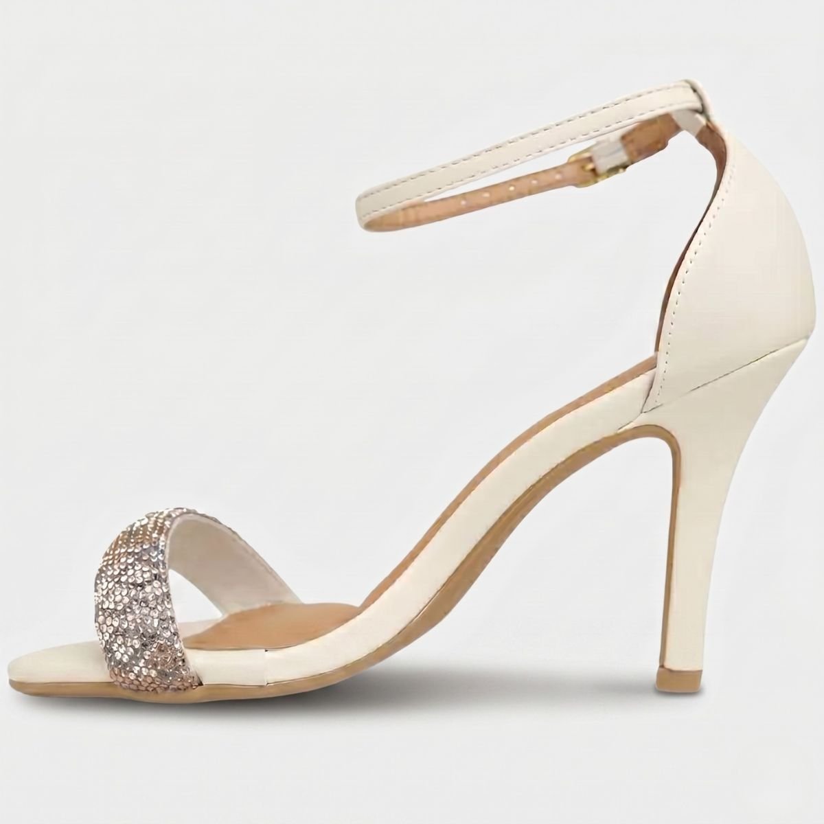 Sandália Vizzano Salto Alto Tira Strass Feminina - Branco Cinza 4