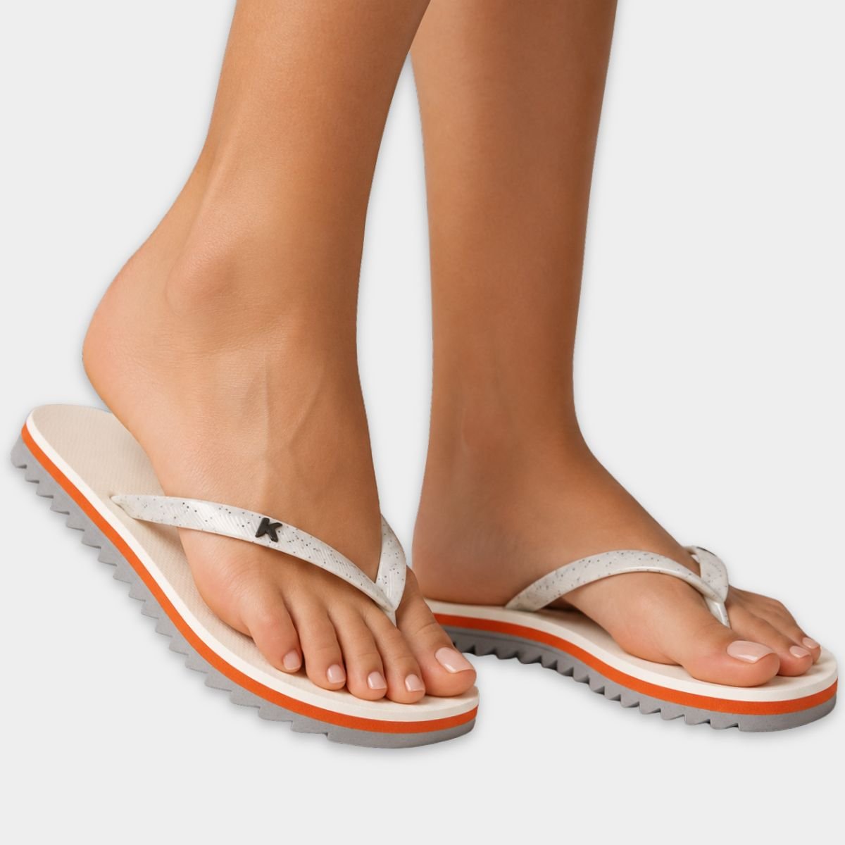 Chinelo Kenner Ibiza Pro Feminino - Branco e Laranja Cinza 5