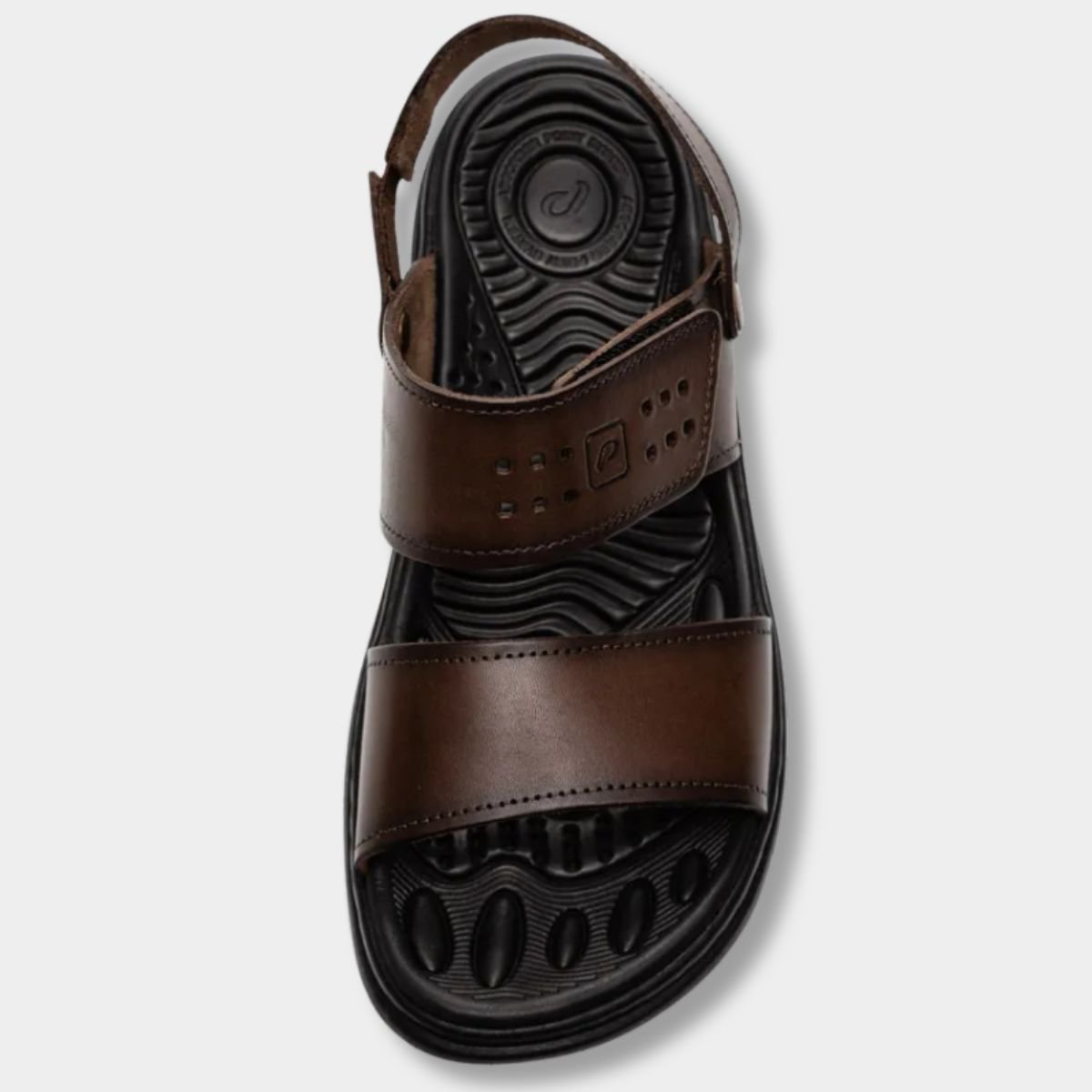 Sandália Couro Pegada Anilina Tiras Autocolantes Masculina - Marrom Escuro Cinza 3