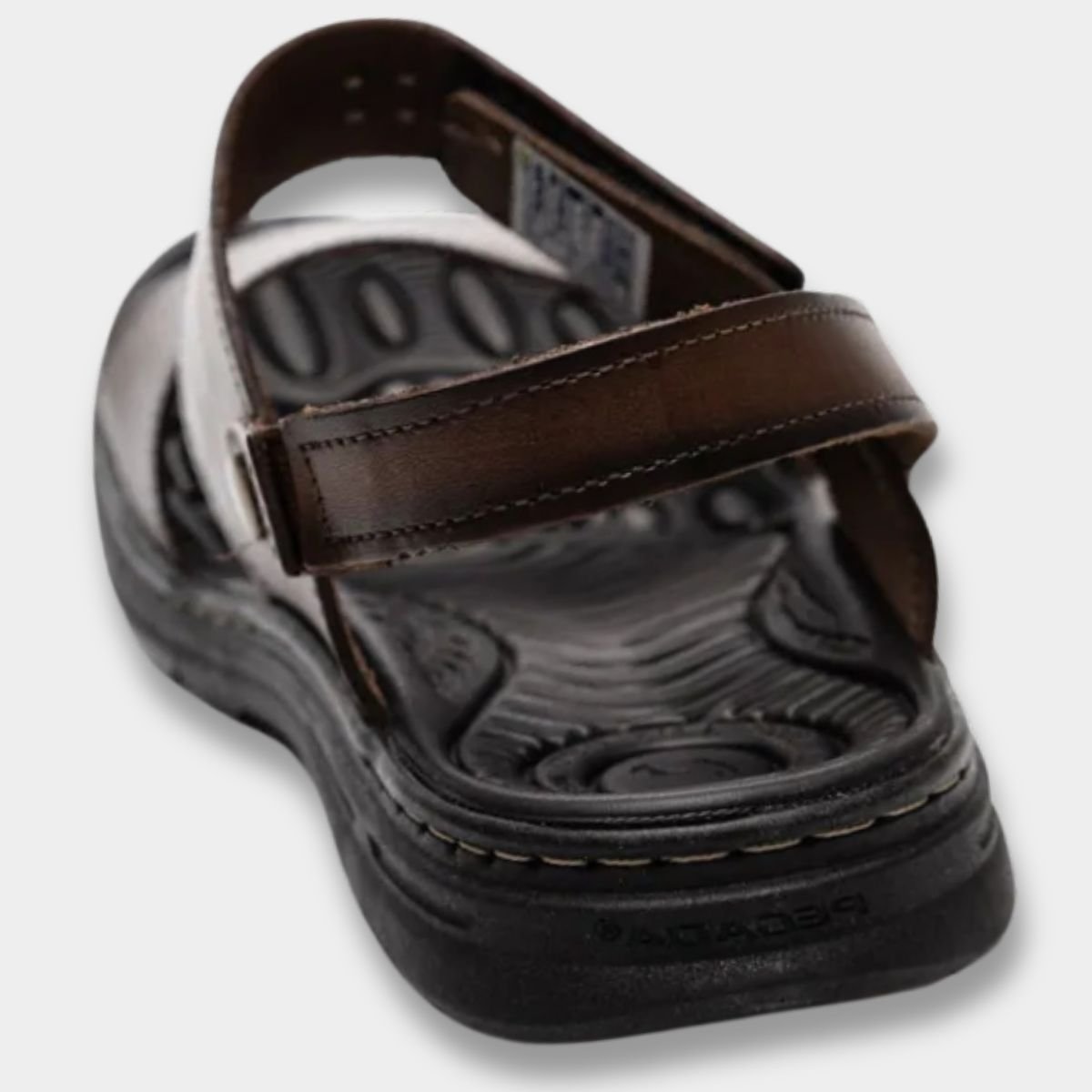 Sandália Couro Pegada Anilina Tiras Autocolantes Masculina - Marrom Escuro Cinza 4