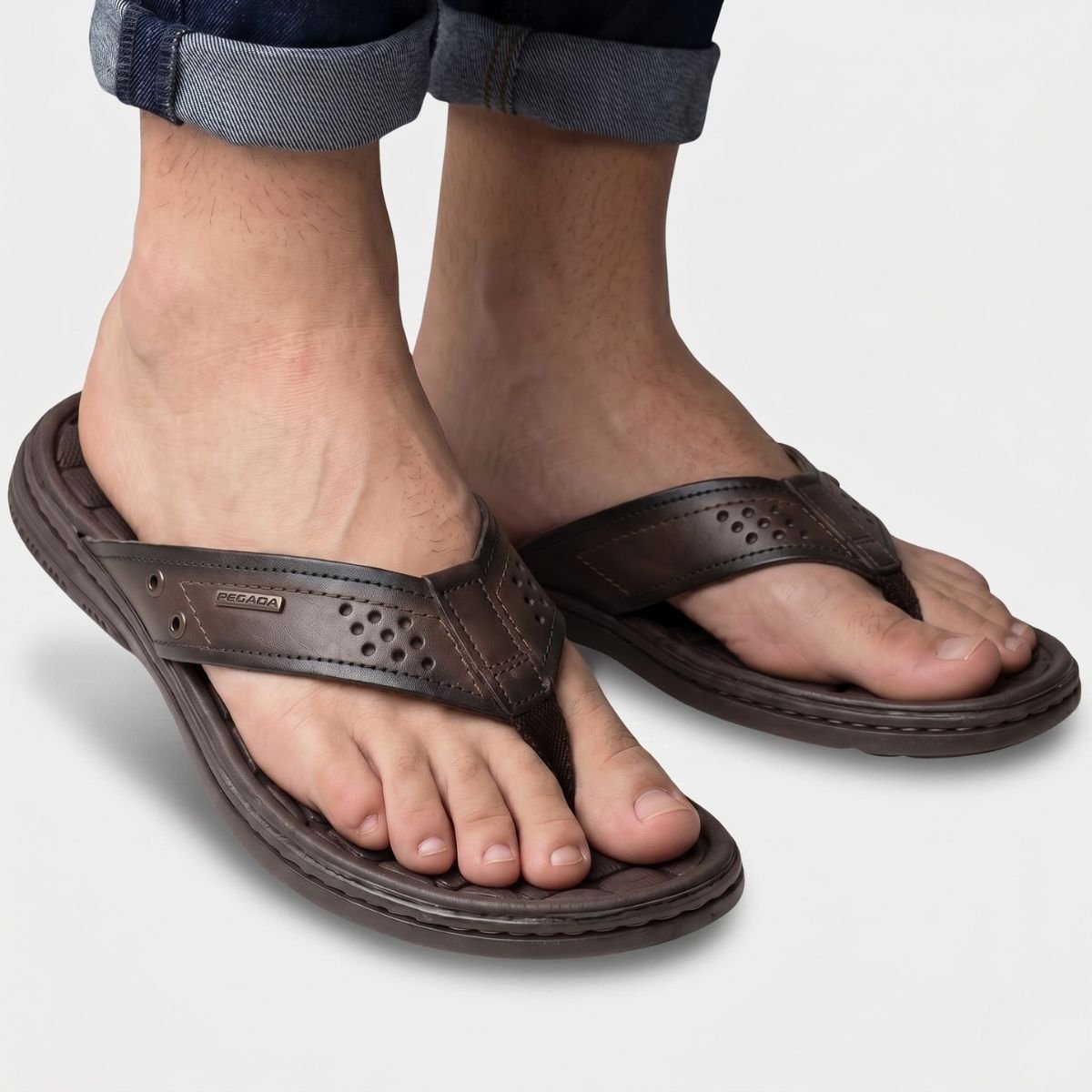 Chinelo Couro Pegada Anilina Masculino - Marrom Escuro Marrom Escuro 5