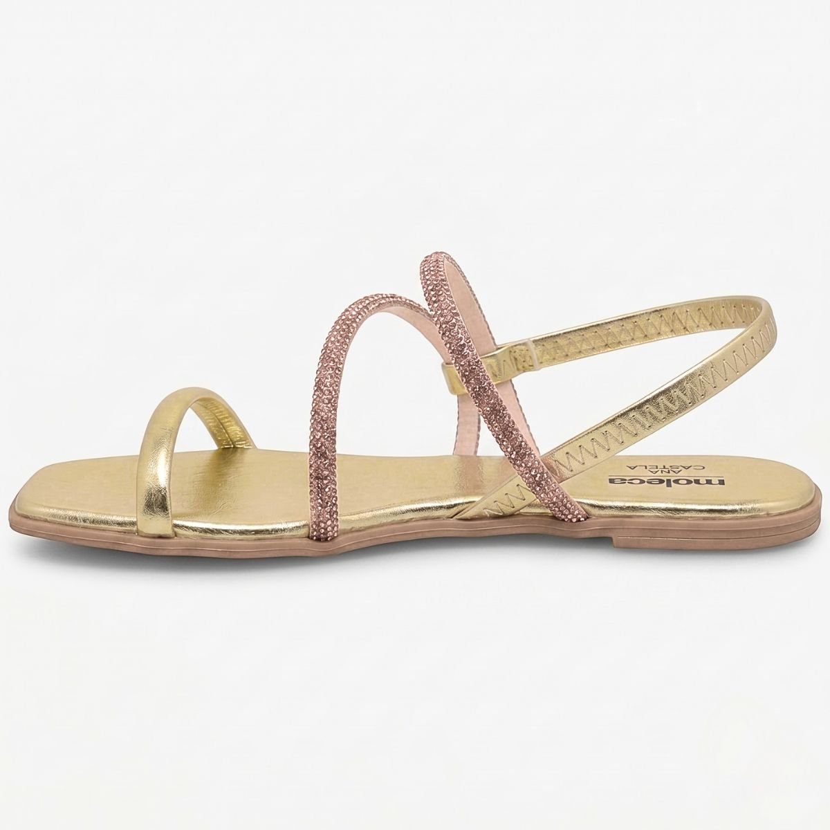 Rasteira Moleca Tira Strass Ana Castela Feminina - Dourado Cinza 4