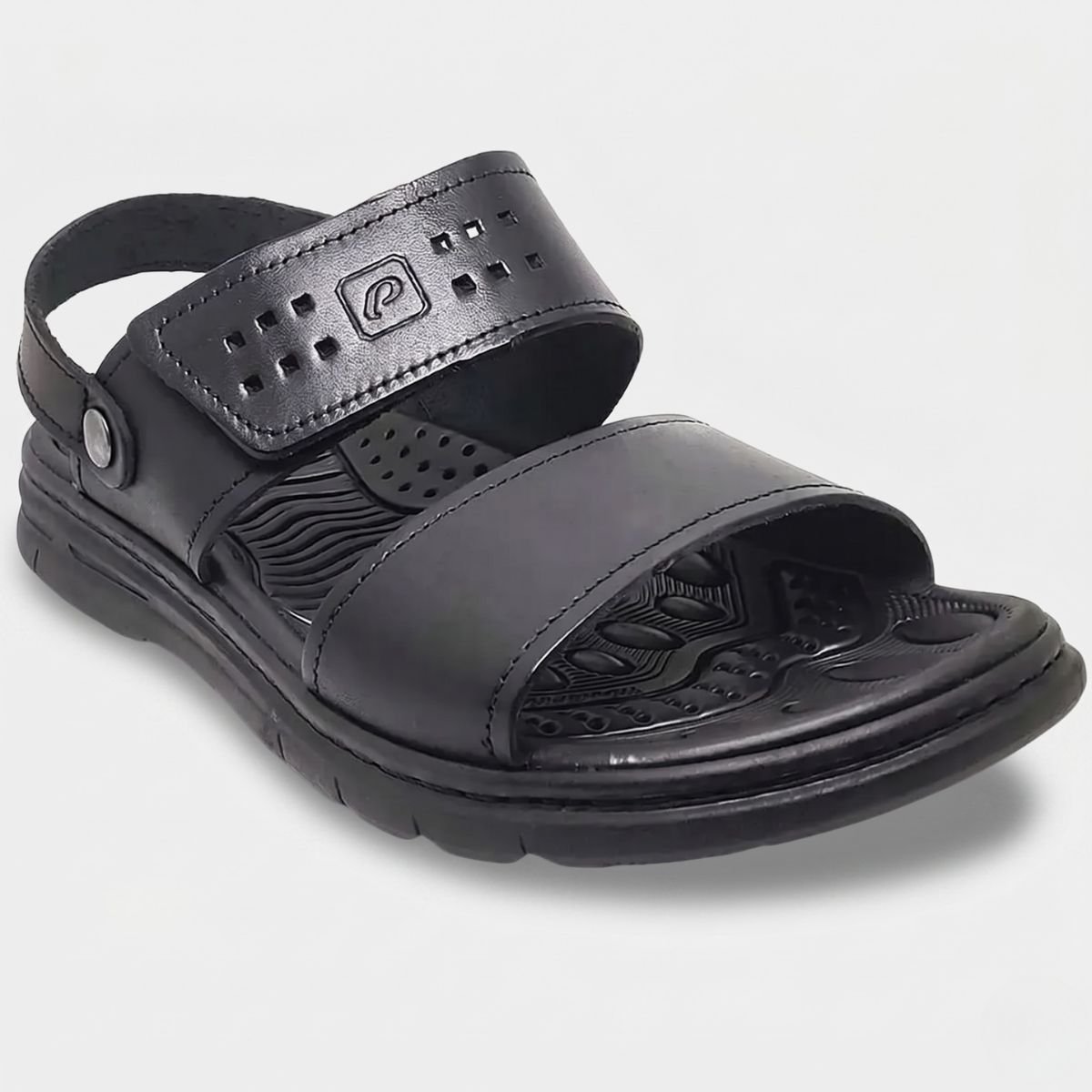 Sandália Couro Pegada Anilina Tiras Autocolantes Masculina - Preto