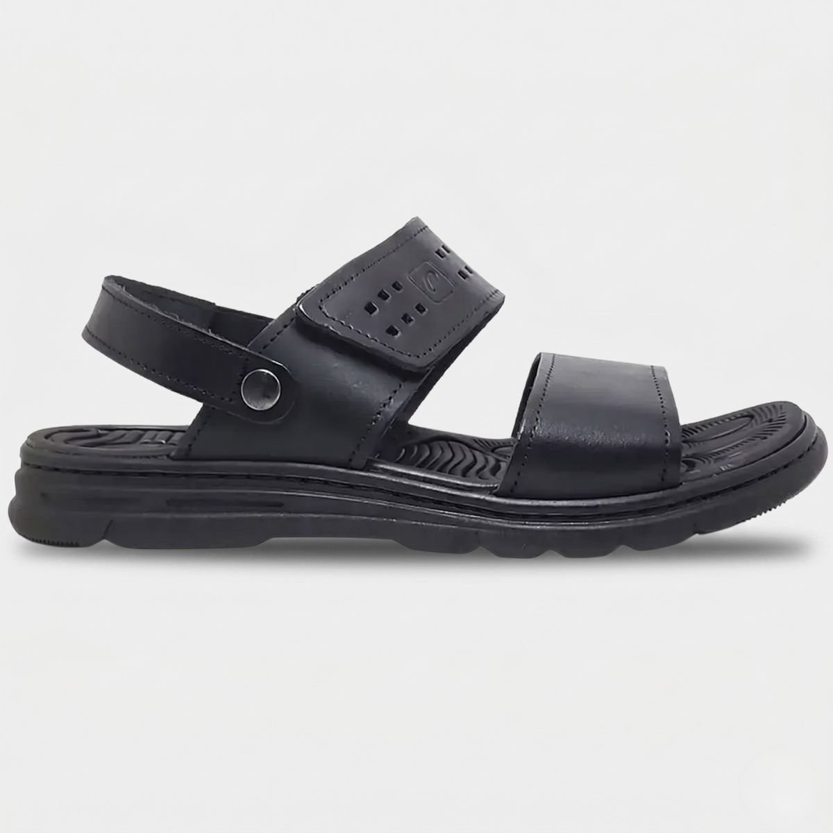 Sandália Couro Pegada Anilina Tiras Autocolantes Masculina - Preto Cinza 2