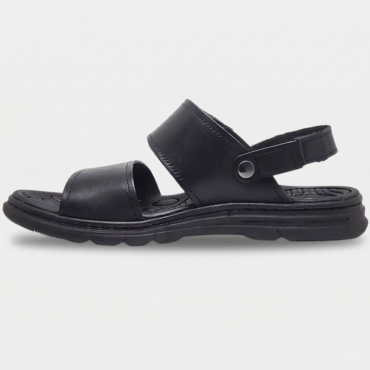 Sandália Couro Pegada Anilina Tiras Autocolantes Masculina - Preto Cinza 4