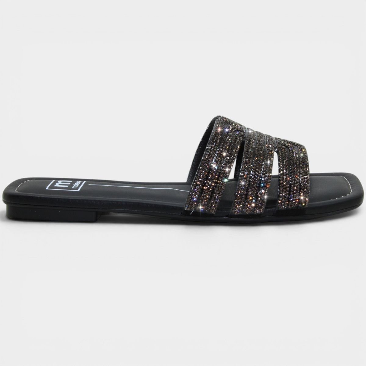 Rasteira Moleca Tiras Strass Ana Castela Feminina - Preto Cinza 2