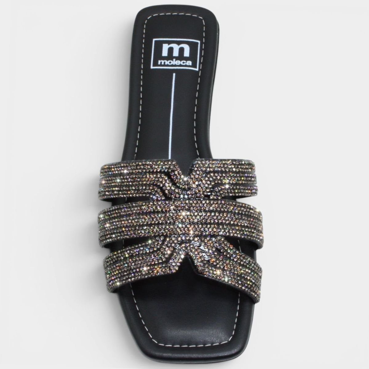Rasteira Moleca Tiras Strass Ana Castela Feminina - Preto Cinza 3
