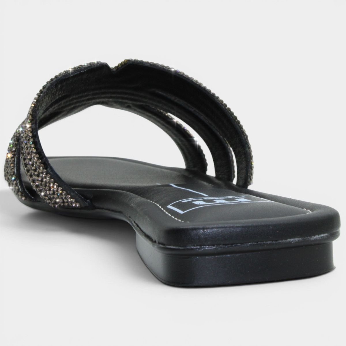 Rasteira Moleca Tiras Strass Ana Castela Feminina - Preto Cinza 4