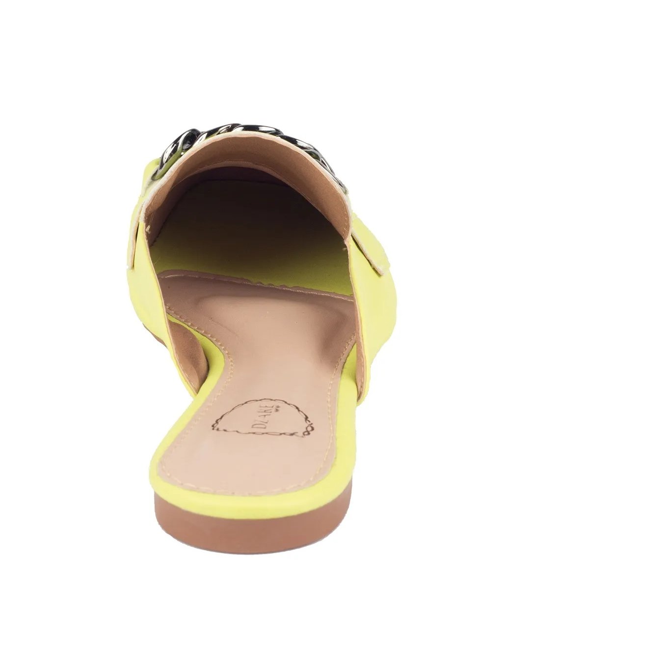 Sandália Mule Branca com Detalhe Corrente Super Confortável Amarelo 3