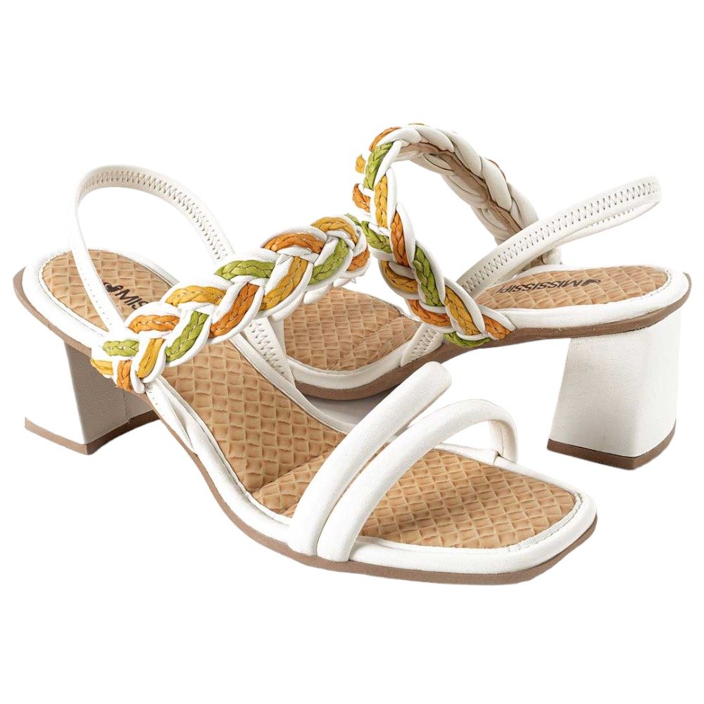 Sandália Salto Grosso Mississipi Q8291 Branca Branco 7