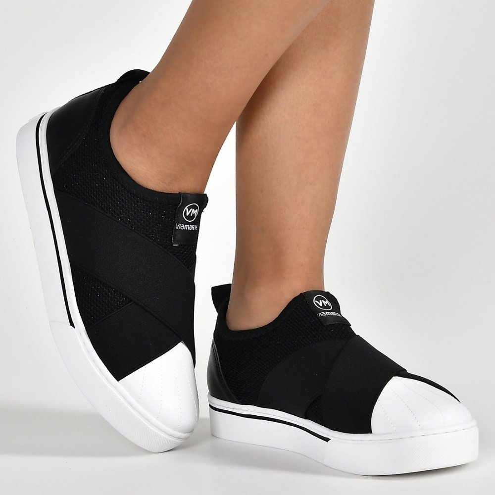 Tênis Casual Slip On Via Marte 23-12105-01 Feminino - Preto Preto 6