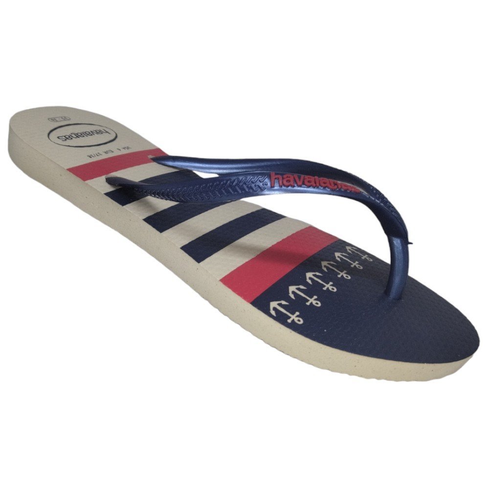 Chinelo Havaianas Slim Nautical Feminino - Bege/Marinho Azul 2