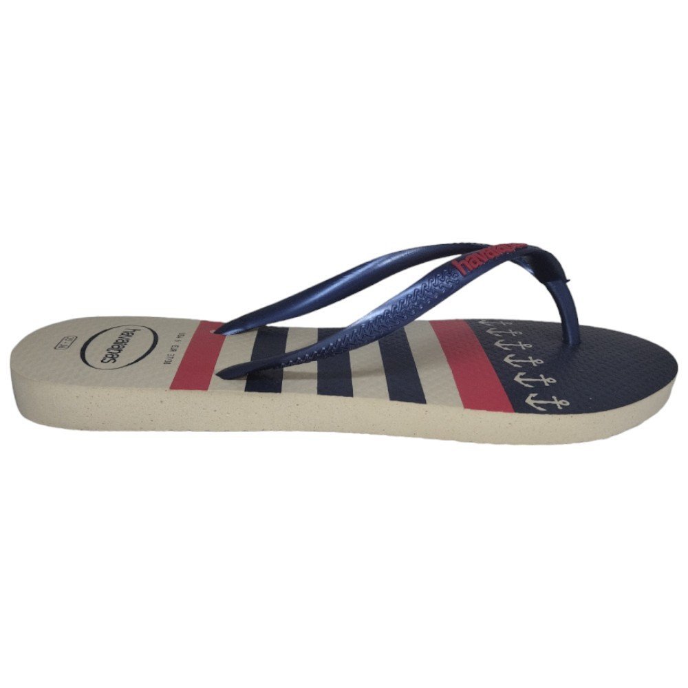 Chinelo Havaianas Slim Nautical Feminino - Bege/Marinho Azul 3