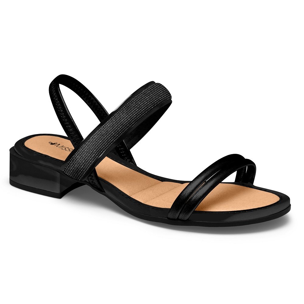 Sandália Salto Baixo Mississipi MB112 Feminina - Preta Preto 1
