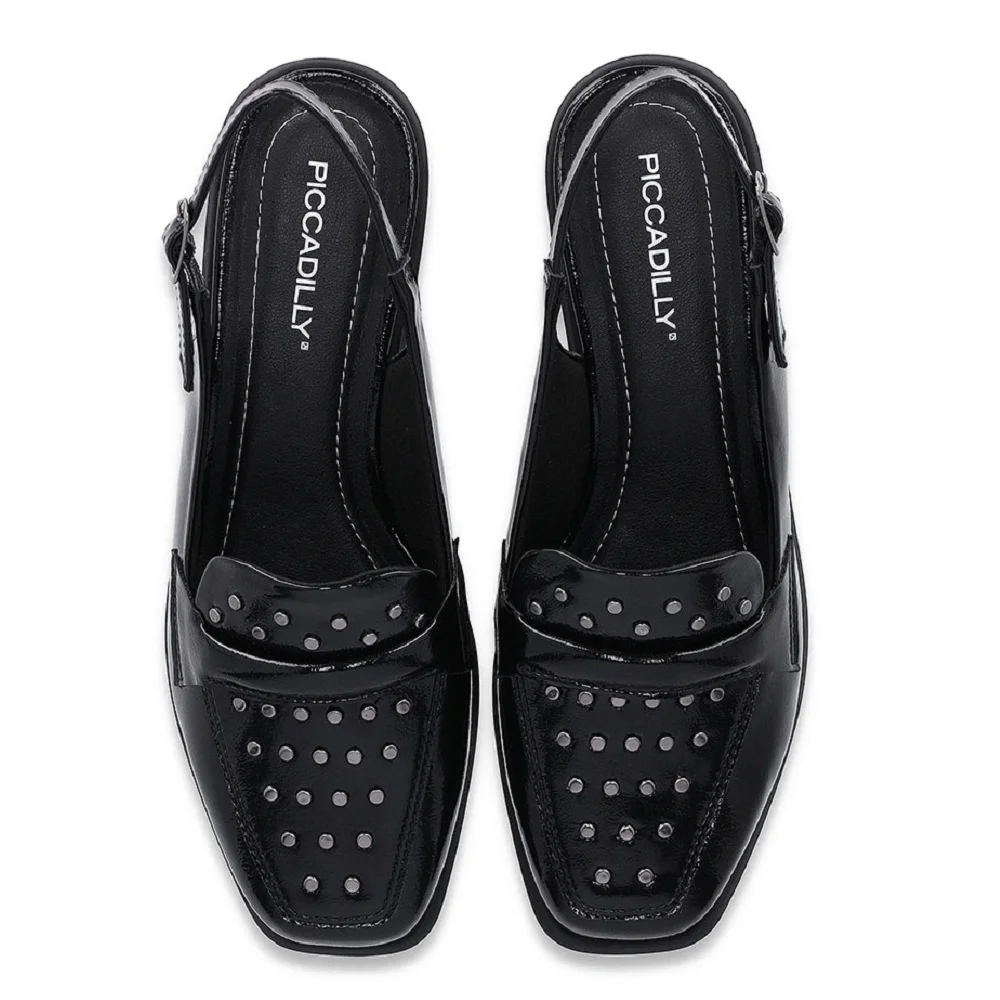 Sapato Slingback Salto Baixo Piccadilly 662003 Feminino - Preto Preto 4