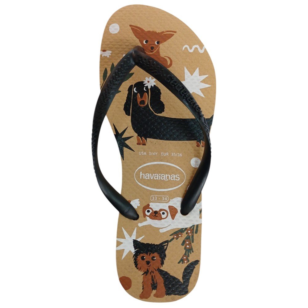 Chinelo Havaianas Slim Pets Preto/Dourado 2