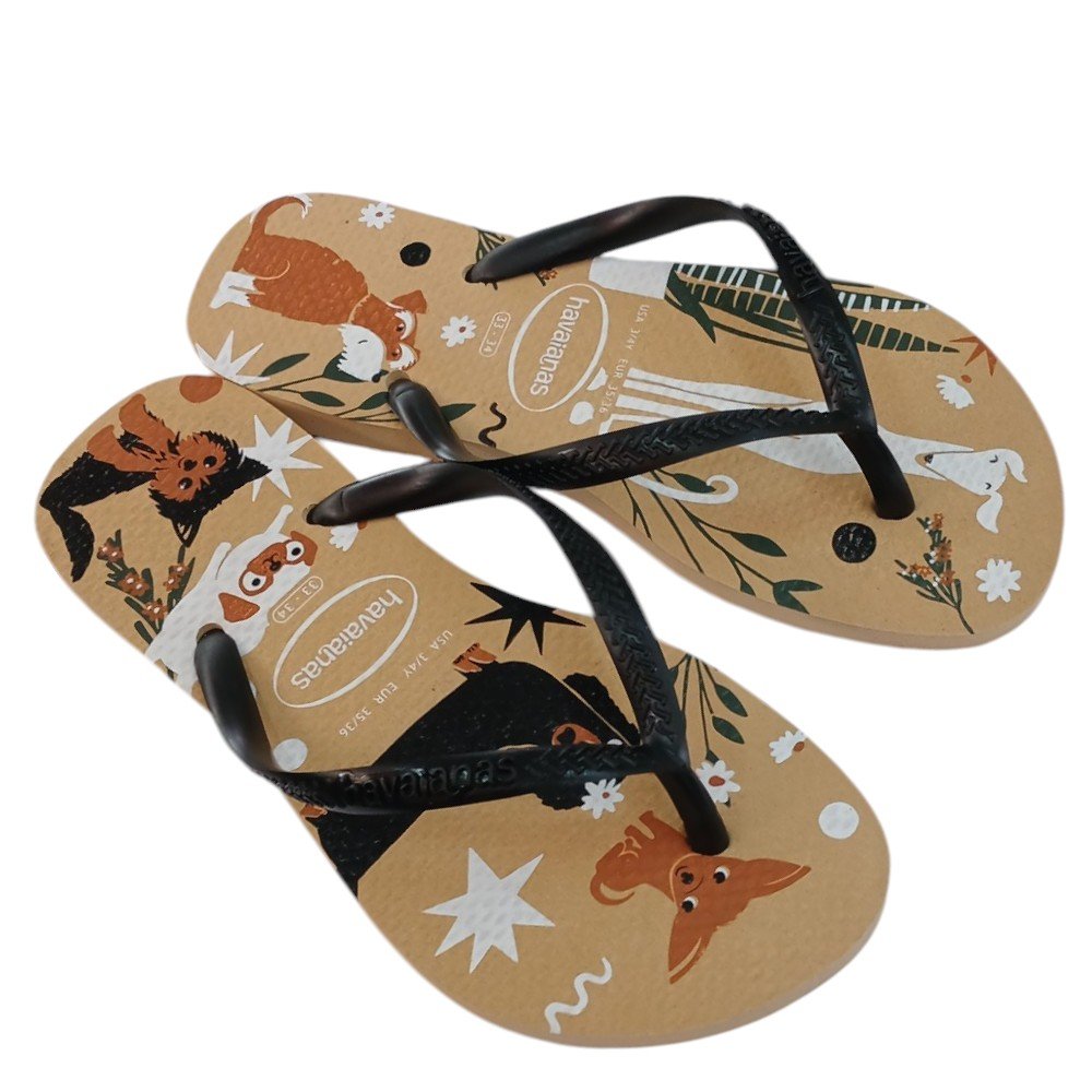Chinelo Havaianas Slim Pets Preto/Dourado 3