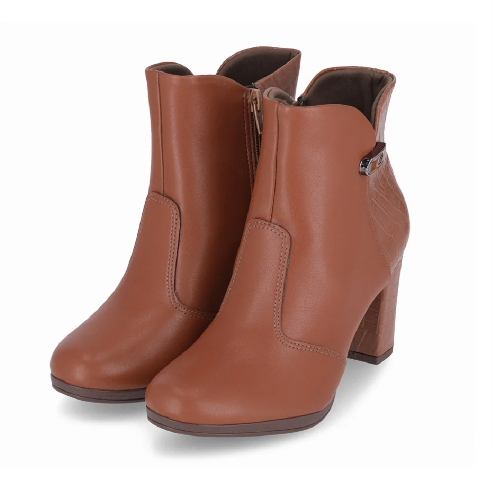 Bota Cano Curto Salto Forrado Piccadilly 130240 Feminina - Conhaque Conhaque 2