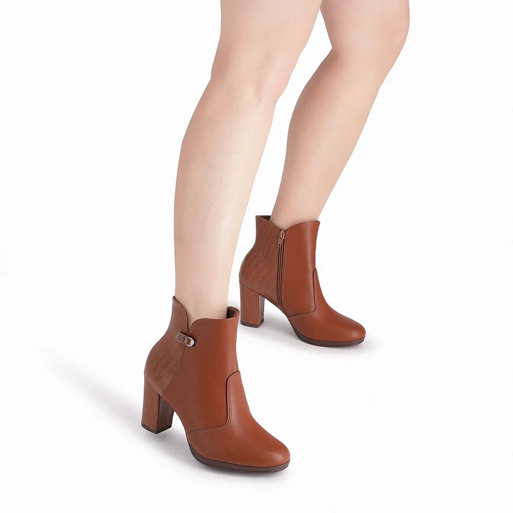 Bota Cano Curto Salto Forrado Piccadilly 130240 Feminina - Conhaque Conhaque 5