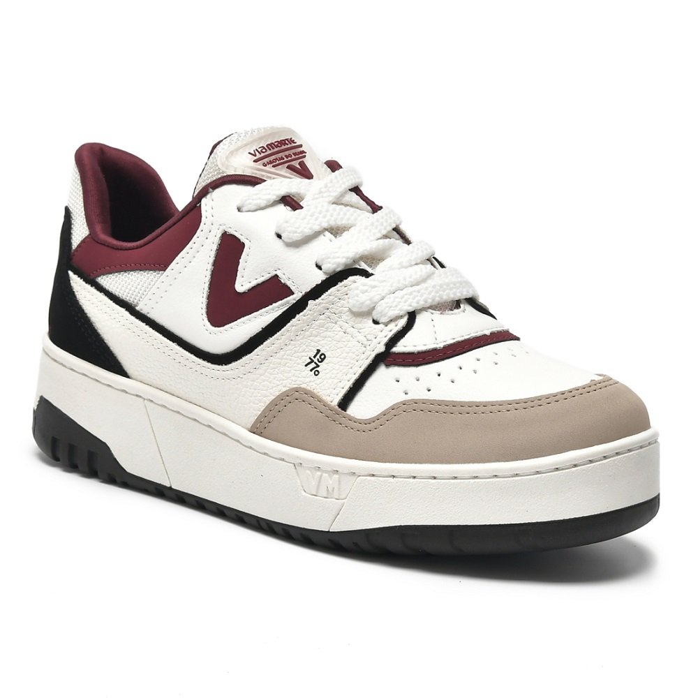Tênis Casual Via Marte 042-025-21 Feminino - Branco/Bordô Branco/Bordo 2