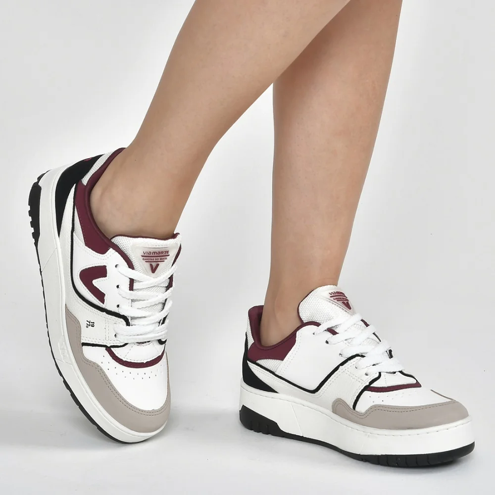 Tênis Casual Via Marte 042-025-21 Feminino - Branco/Bordô Branco/Bordo 5