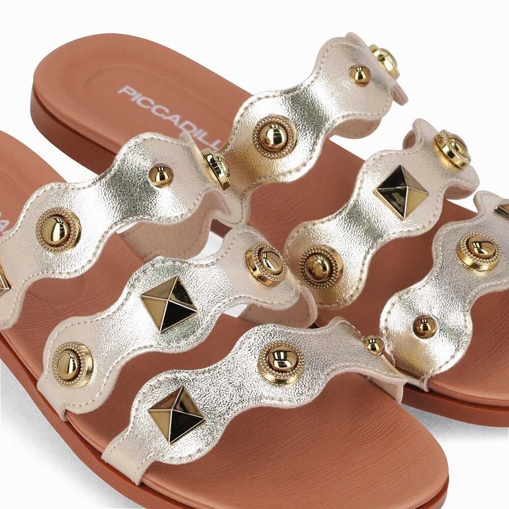 Sandália Rasteira Piccadilly 418092 Feminina - Ouro Prata 2