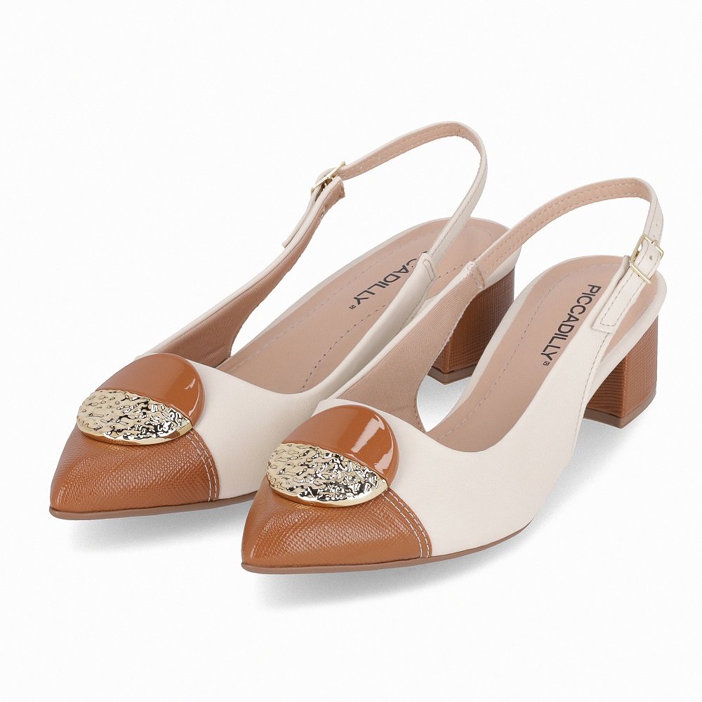 Sapato Sling Back Piccadilly 739091 Feminino - Off White Off White 3