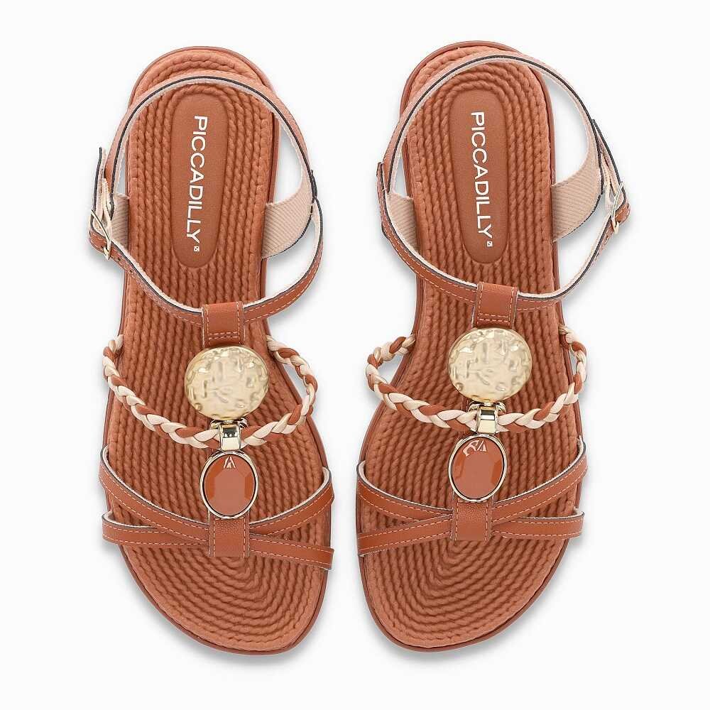 Sandália Rasteira Piccadilly 513040 Feminina - Ocre Marrom 4