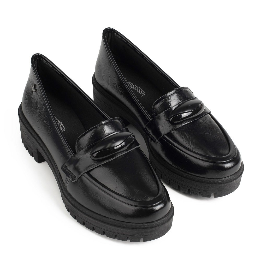 Sapato Loafer Mississipi MF172-0004 Feminino - Preto Preto 5