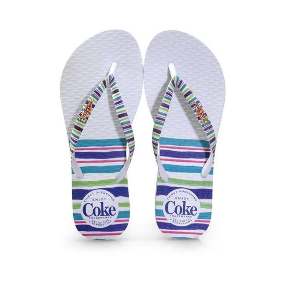 Chinelo Coca-Cola Listras Coloridas Branco 1