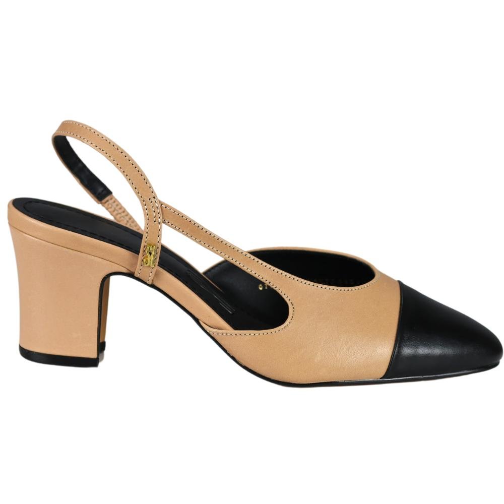 Scarpin Santa Lolla Slingback Couro Salto Bloco Baixo Feminino Bege 1