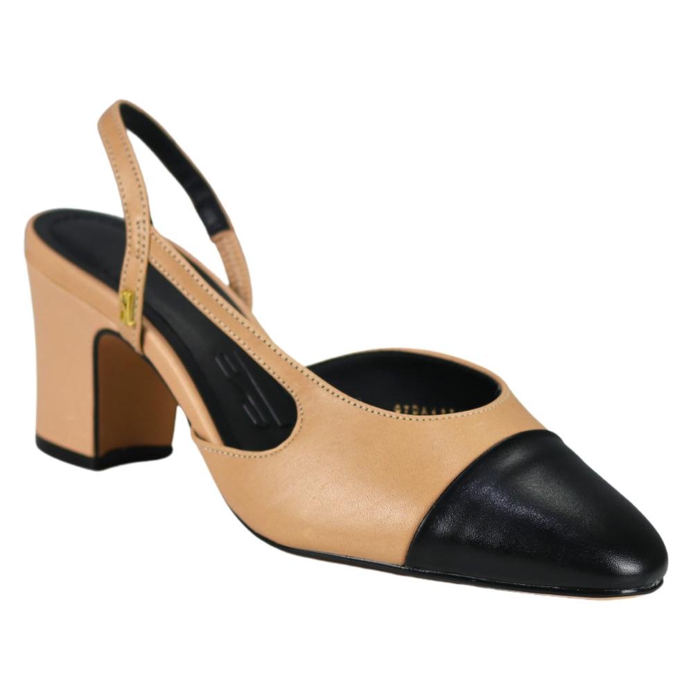 Scarpin Santa Lolla Slingback Couro Salto Bloco Baixo Feminino Bege 2