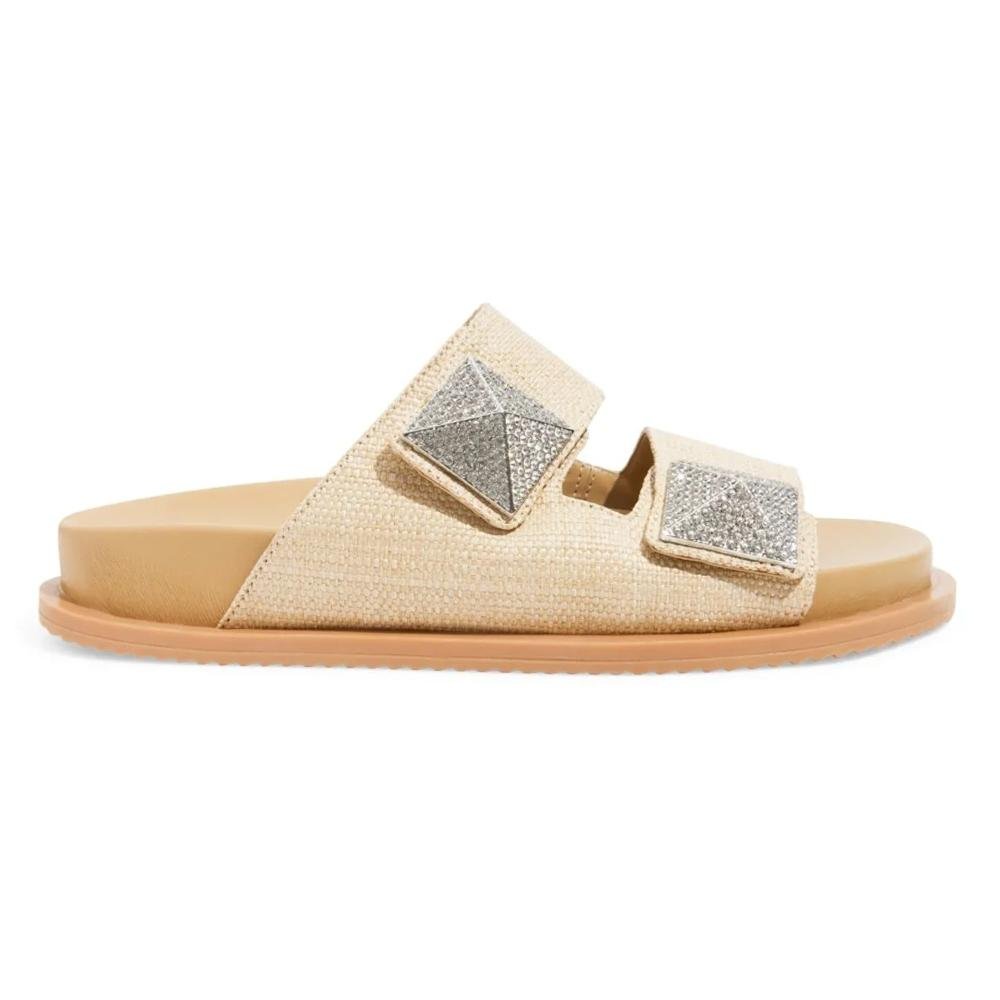 Papete Santa Lolla Palha Tiras Maxi Strass Natural Feminina
