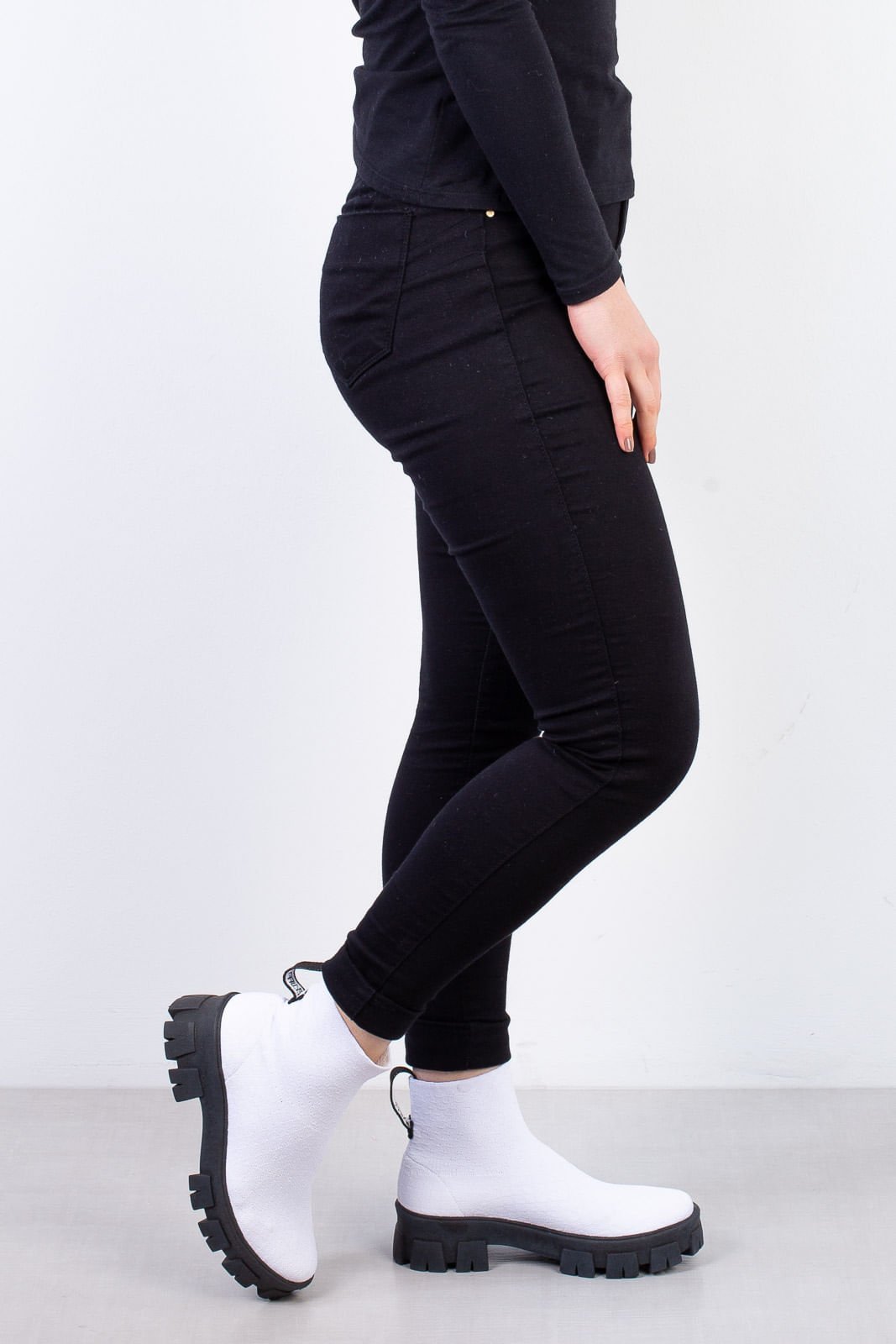 Bota de malha feminina tratorada 206 Branco 3