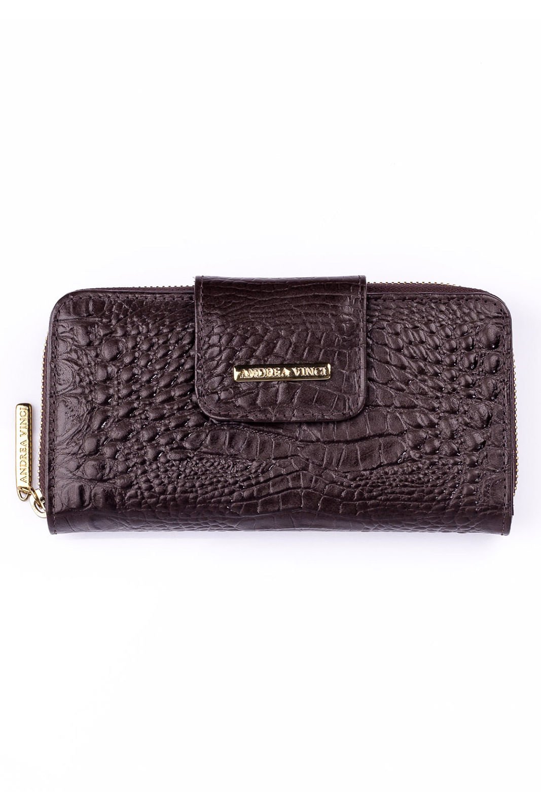 Carteira feminina de couro croco Cindy Marrom 1