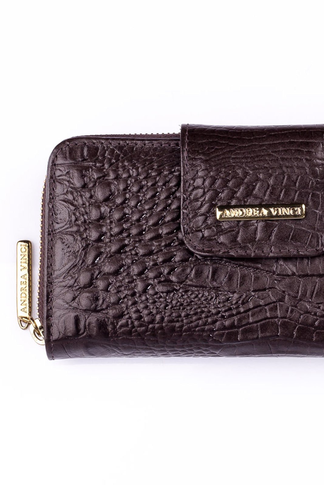 Carteira feminina de couro croco Cindy Marrom 6