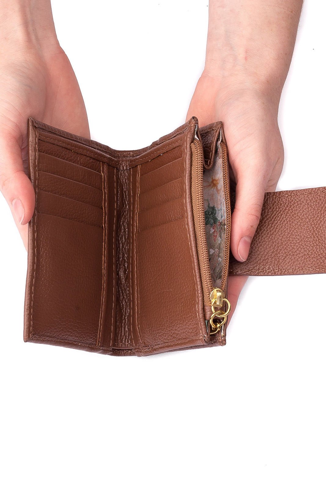 Carteira feminina de couro liso Linna Marrom 2