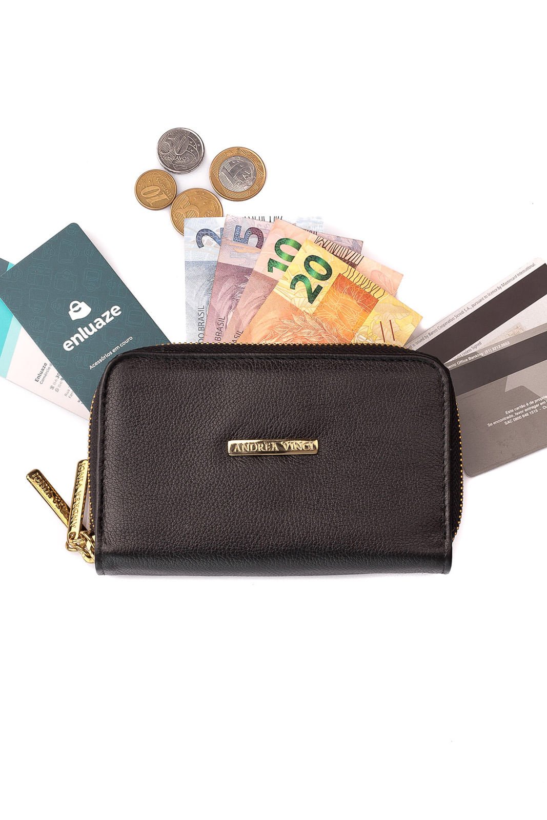 Carteira feminina de couro liso Martina Preto 5