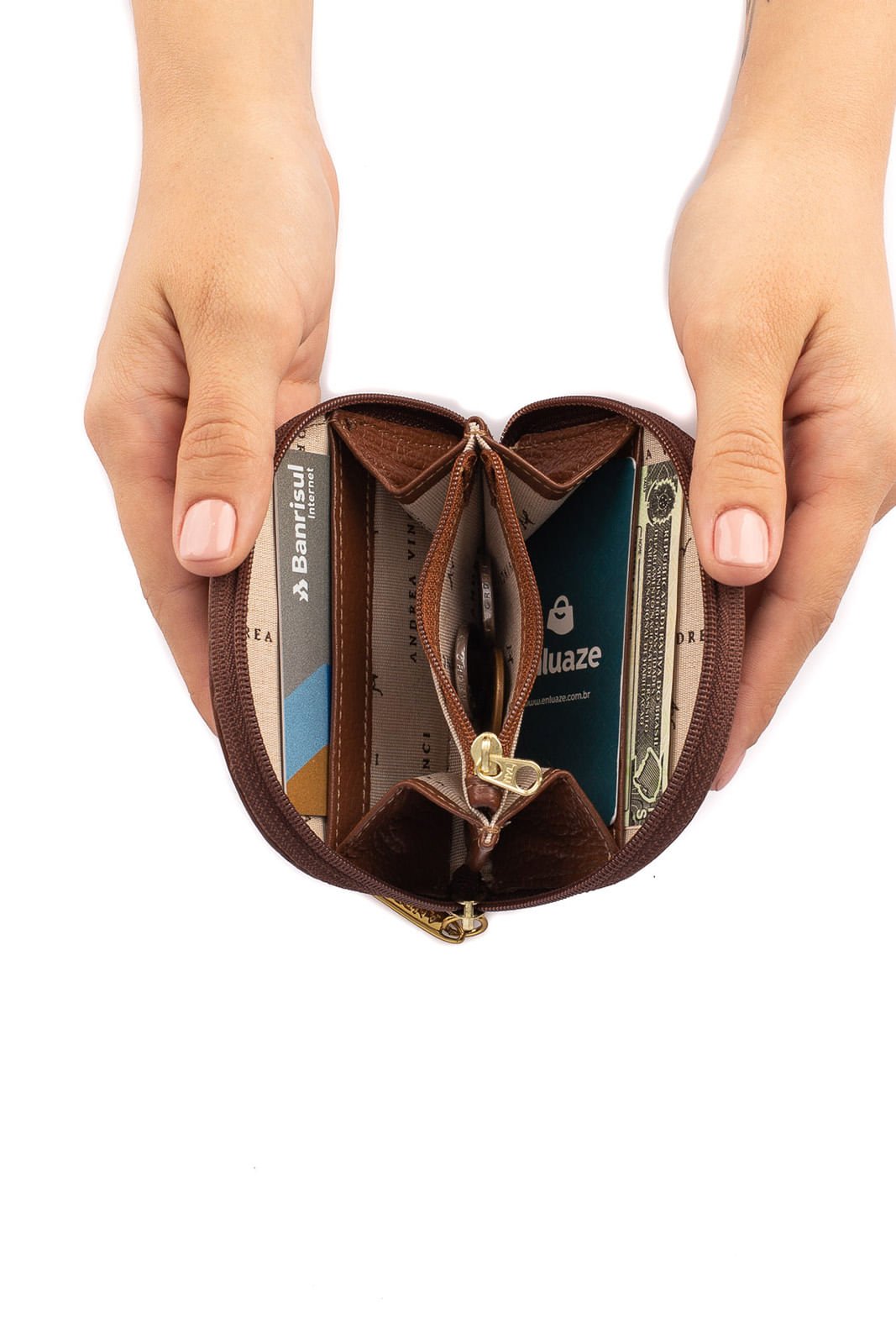 Mini carteira feminina de couro croco Ayla Marrom 3