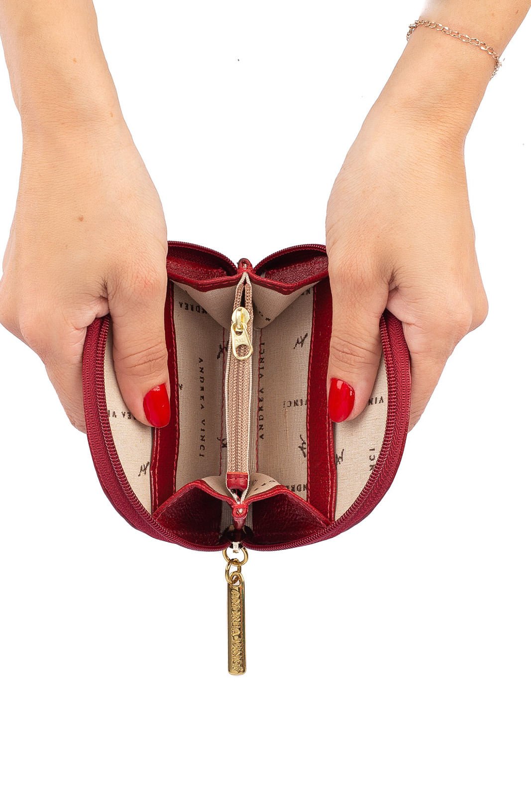 Mini carteira feminina de couro liso Ayla Vermelho 2