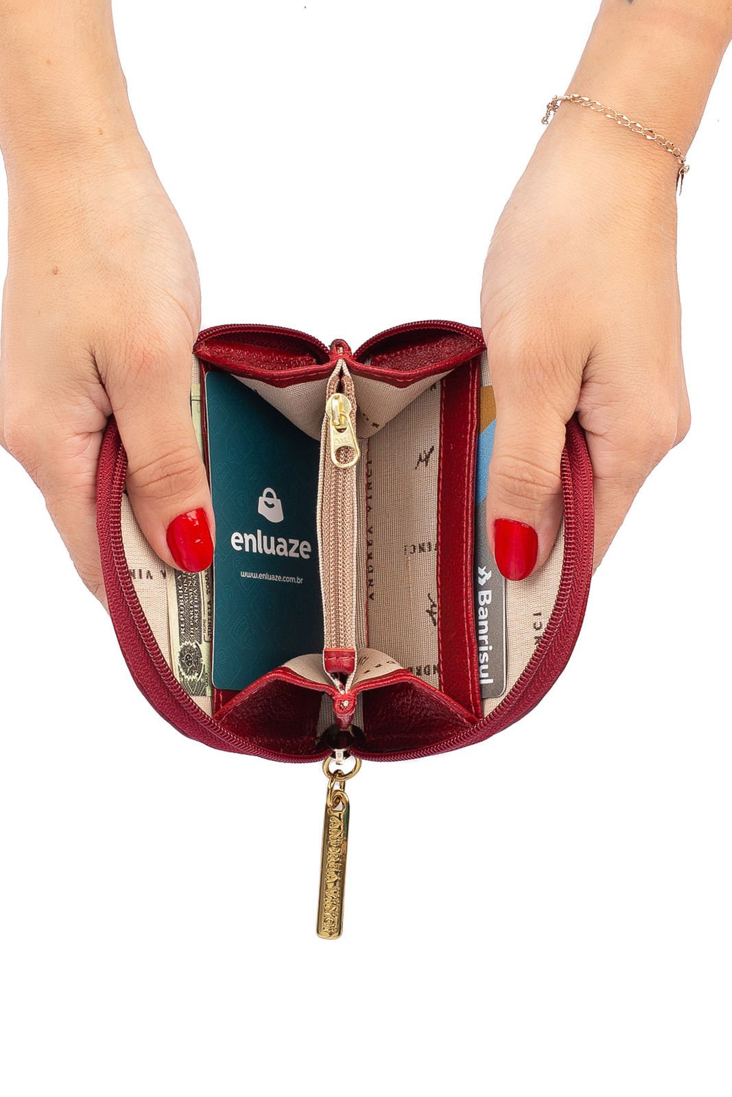 Mini carteira feminina de couro liso Ayla Vermelho 3